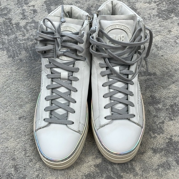 New P448 F22 Taylor Platform High Top Sneaker Side Zip Iridescent Strip Sz 42 - Picture 6 of 16